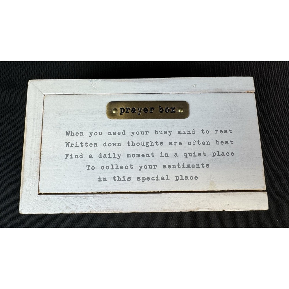 Mudpie White Washed Wooden Prayer Box 6.5" Wide X 3.5" Tall With Notecards